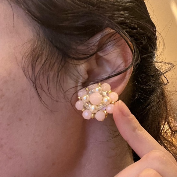 Vintage crystal frosted glass bead pearl gold clip on earrings necklace charms - Picture 6 of 10